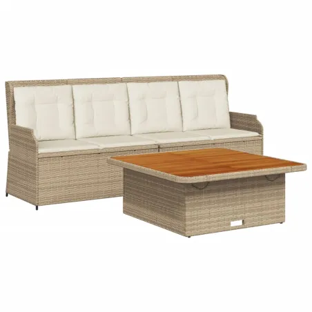 Salon de jardin avec coussins 3 pcs beige résine tressée
