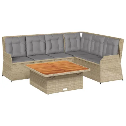 Salon de jardin avec coussins 5 pcs beige résine tressée 2