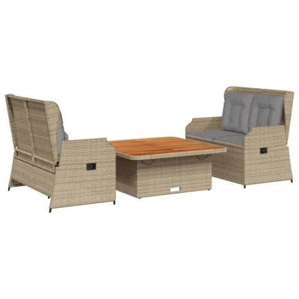 Salon de jardin avec coussins 3 pcs beige résine tressée 2