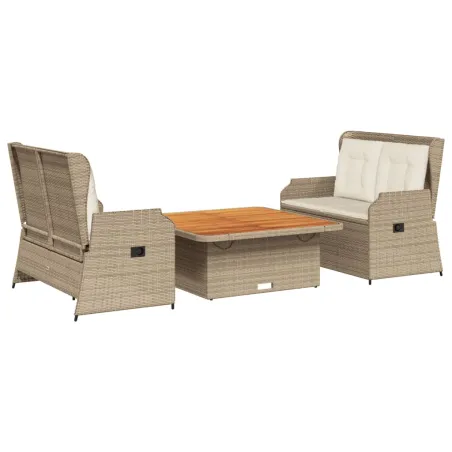 Salon de jardin avec coussins 3 pcs beige résine tressée