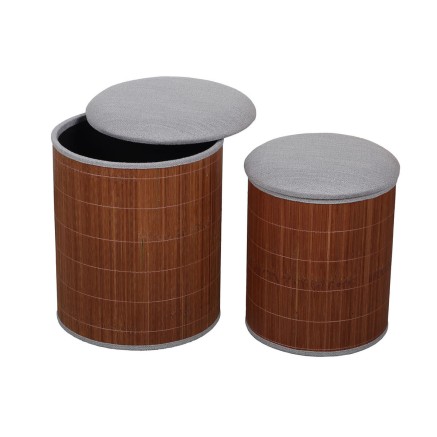 Puff Versa Gris Lino Bambú Madera MDF 2