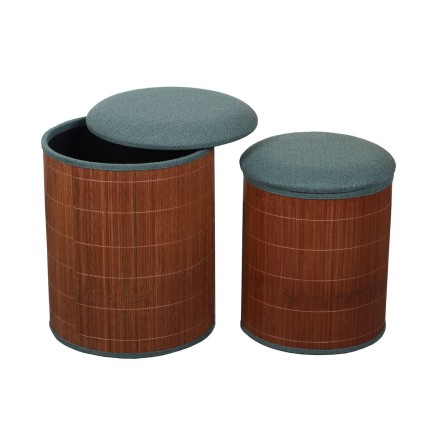 Pouffe Versa Green Linen Bamboo MDF Wood 2