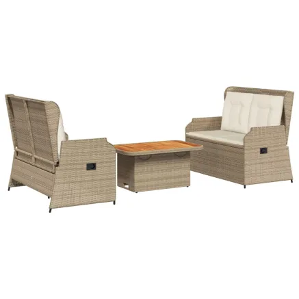 Salon de jardin avec coussins 3 pcs beige résine tressée 2