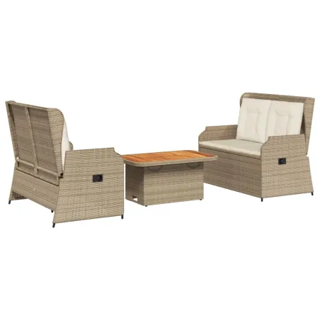 Salon de jardin avec coussins 3 pcs beige résine tressée