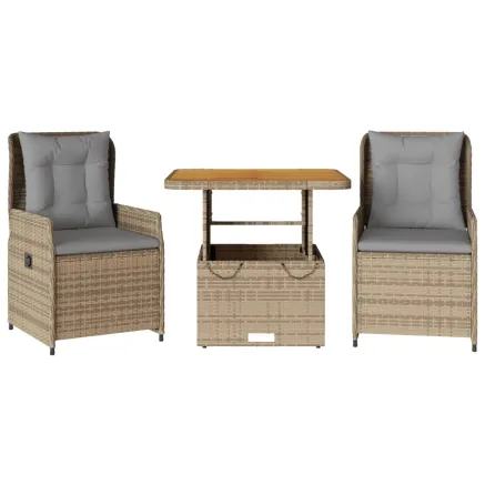 Ensemble de bistro 3 pcs avec coussins beige résine tressée 2