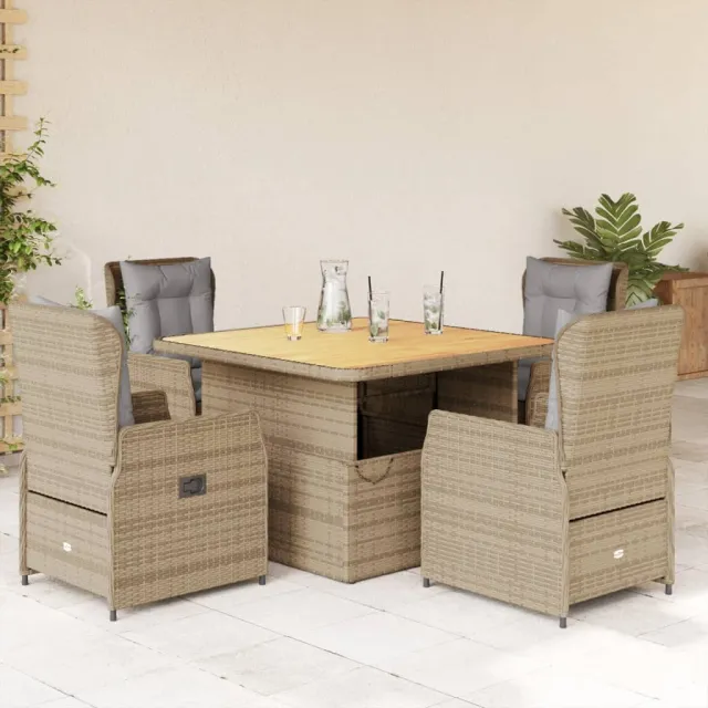 Ensemble à manger de jardin avec coussins 5pcs Beige poly rotin