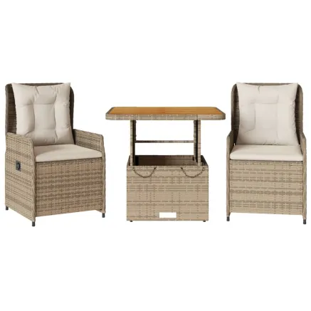 Ensemble de bistro 3 pcs avec coussins beige résine tressée 2