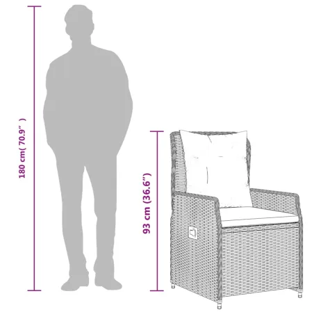 Ensemble de bistro 3 pcs avec coussins beige résine tressée