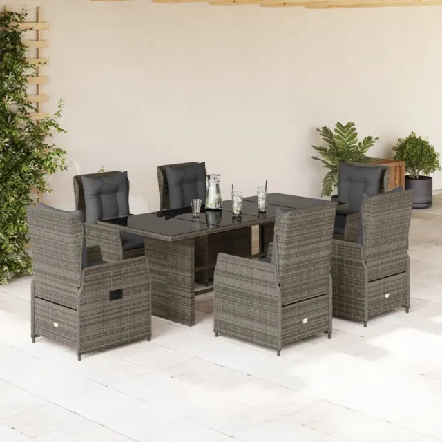 Ensemble à manger de jardin et coussins 7 pcs gris rotin