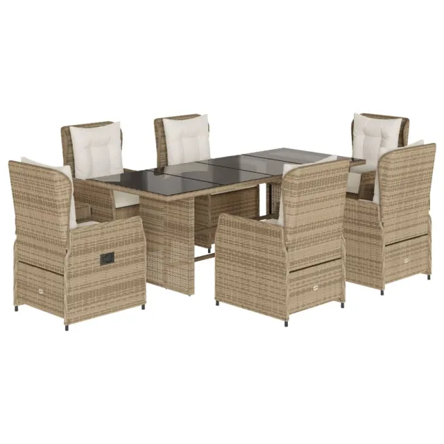 Ensemble à manger de jardin et coussins 7 pcs beige poly rotin