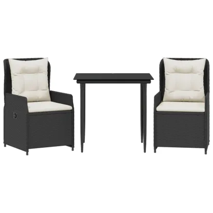 Ensemble à manger de jardin avec coussins 3 pcs Noir 2