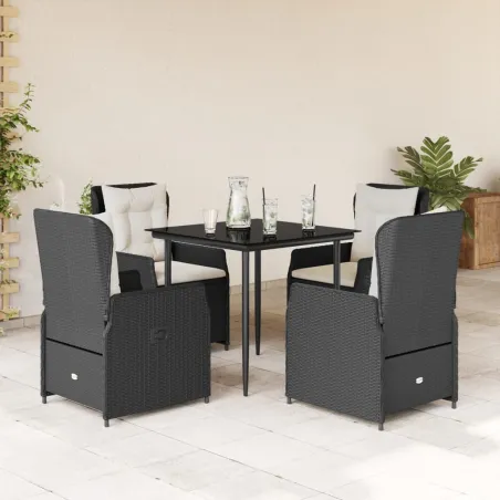 Ensemble à manger de jardin coussins 5pcs Noir Résine tressée