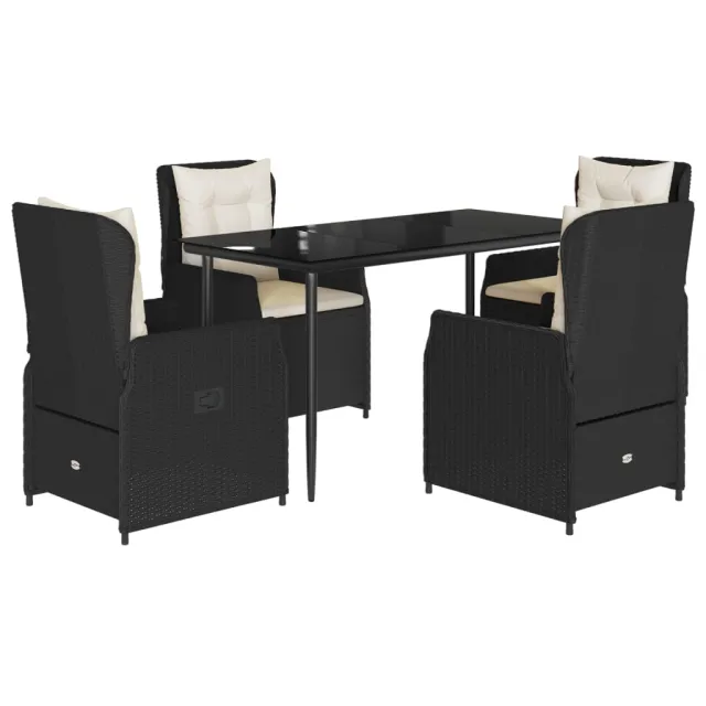 Ensemble à manger de jardin coussins 5pcs Noir Résine tressée