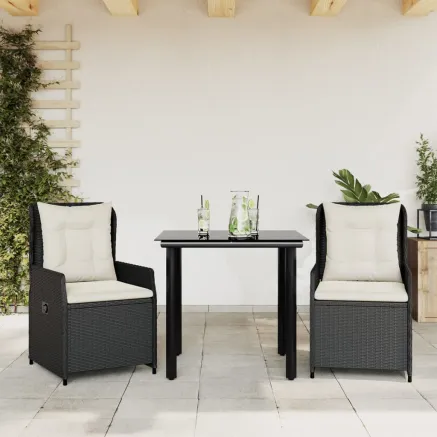 Ensemble à manger de jardin avec coussins 3 pcs Noir