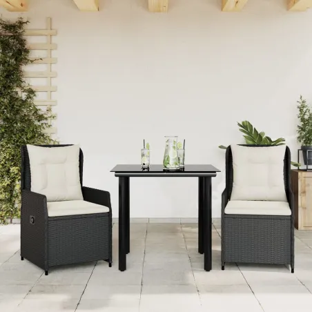 Ensemble à manger de jardin avec coussins 3 pcs Noir