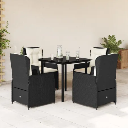 Ensemble à manger de jardin coussins 5pcs Noir Résine tressée