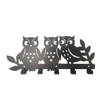 Wall mounted coat hanger Versa Black Metal Iron Owl Famil 2 X 17 X 39
