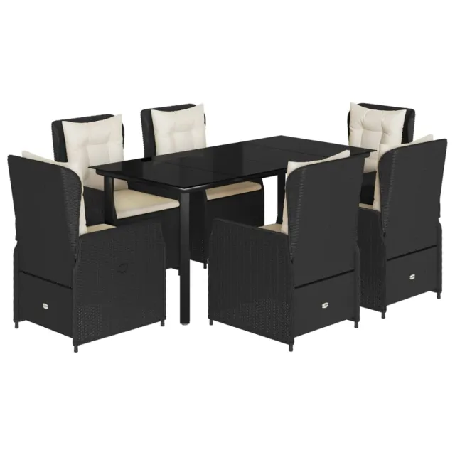 Ensemble à manger de jardin coussins 7pcs Noir Résine tressée