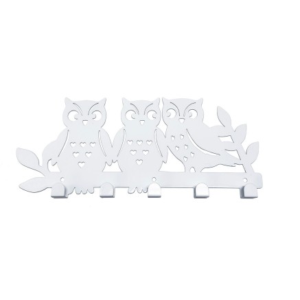 Wall mounted coat hanger Versa White Metal Iron Owl Famil 2 X 17 X 39