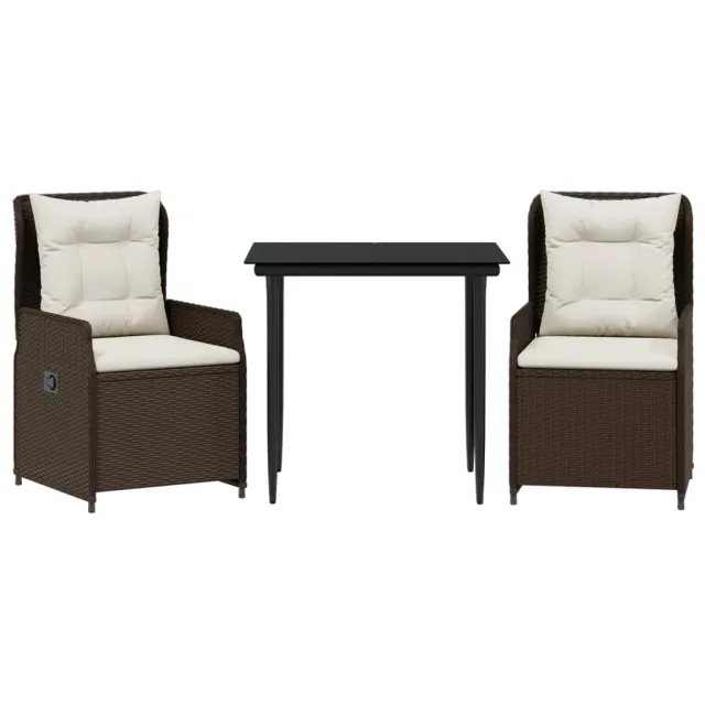 Ensemble à manger de jardin 3 pcs et coussins marron poly rotin