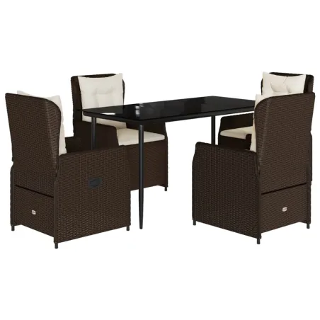 Ensemble à manger de jardin 5 pcs et coussins marron poly rotin