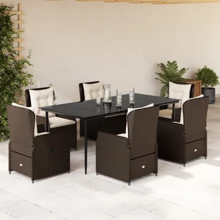 Ensemble à manger de jardin et coussins 7 pcs marron rotin