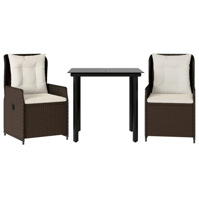 Ensemble à manger de jardin 3 pcs et coussins marron poly rotin