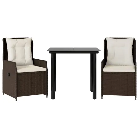 Ensemble à manger de jardin 3 pcs et coussins marron poly rotin