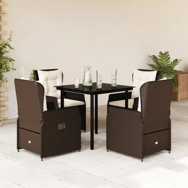 Ensemble à manger de jardin 5 pcs et coussins marron poly rotin