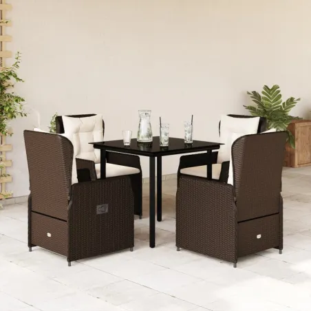 Ensemble à manger de jardin 5 pcs et coussins marron poly rotin