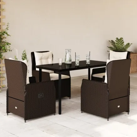 Ensemble à manger de jardin 5 pcs et coussins marron poly rotin
