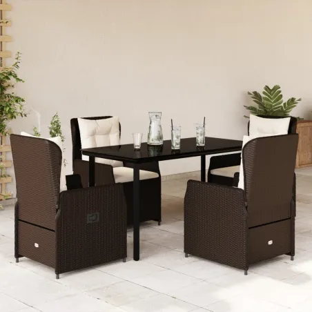 Ensemble à manger de jardin 5 pcs et coussins marron poly rotin