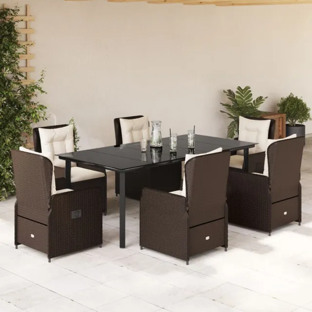 Ensemble à manger de jardin et coussins 7 pcs marron rotin