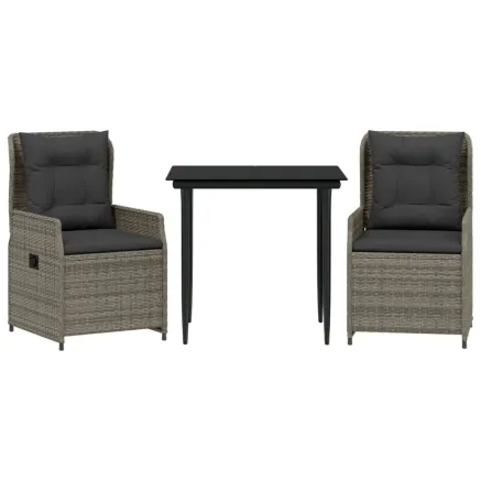 Ensemble à manger de jardin 3 pcs coussins gris résine tressée 2