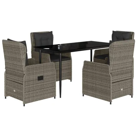 Ensemble à manger de jardin 5 pcs coussins gris résine tressée 2