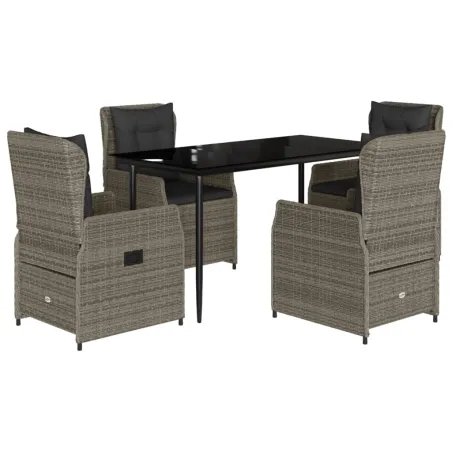 Ensemble à manger de jardin 5 pcs coussins gris résine tressée