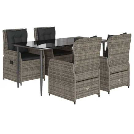 Ensemble à manger de jardin 5 pcs coussins gris résine tressée 2