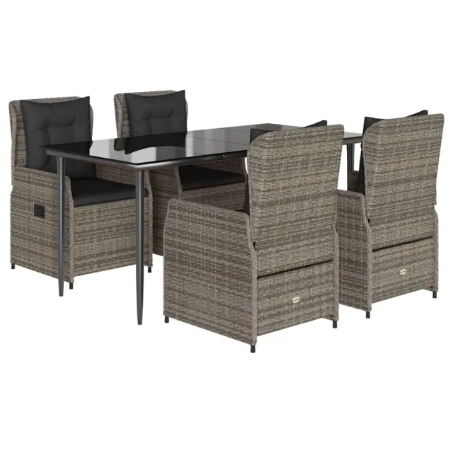 Ensemble à manger de jardin 5 pcs coussins gris résine tressée