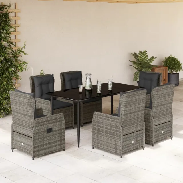 Ensemble à manger de jardin et coussins 7 pcs gris rotin