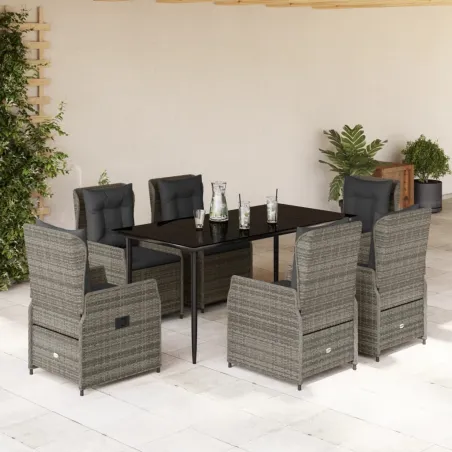 Ensemble à manger de jardin et coussins 7 pcs gris rotin