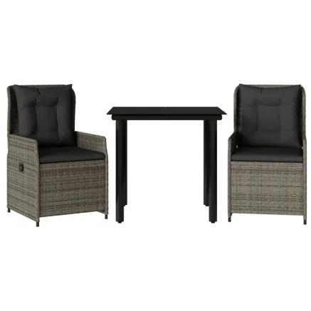 Ensemble à manger de jardin 3 pcs coussins gris résine tressée 2