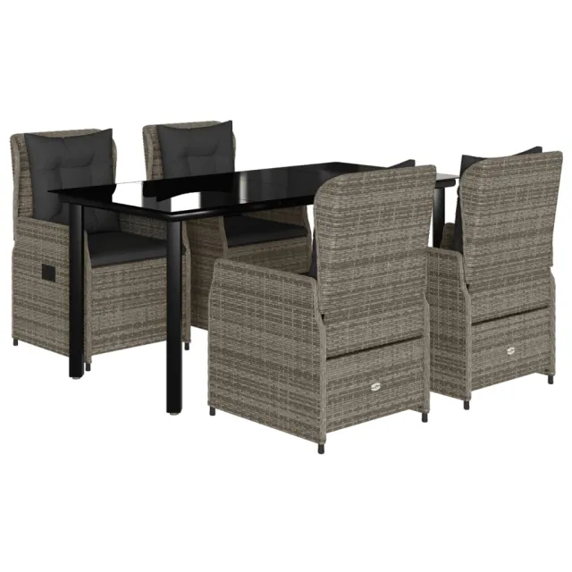 Ensemble à manger de jardin 5 pcs coussins gris résine tressée