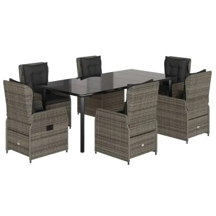 Ensemble à manger de jardin et coussins 7 pcs gris rotin 2