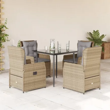 Ensemble à manger de jardin avec coussins 5pcs Beige poly rotin
