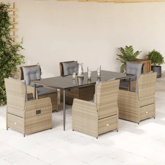 Ensemble à manger de jardin et coussins 7 pcs beige poly rotin