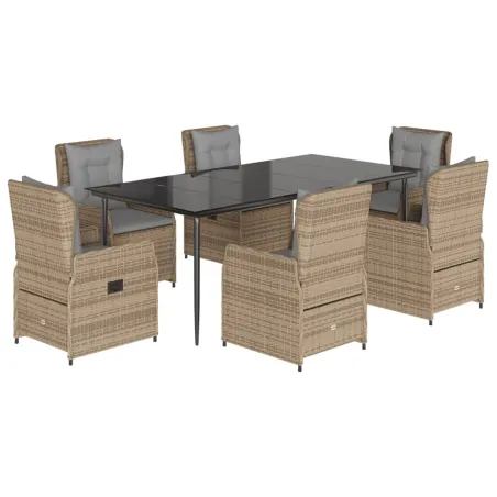 Ensemble à manger de jardin et coussins 7 pcs beige poly rotin