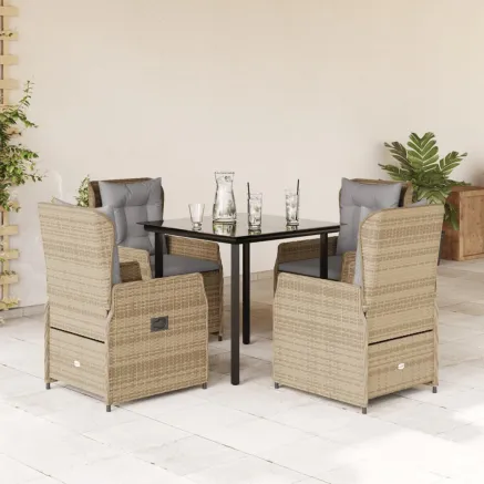 Ensemble à manger de jardin avec coussins 5pcs Beige poly rotin