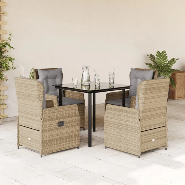 Ensemble à manger de jardin avec coussins 5pcs Beige poly rotin