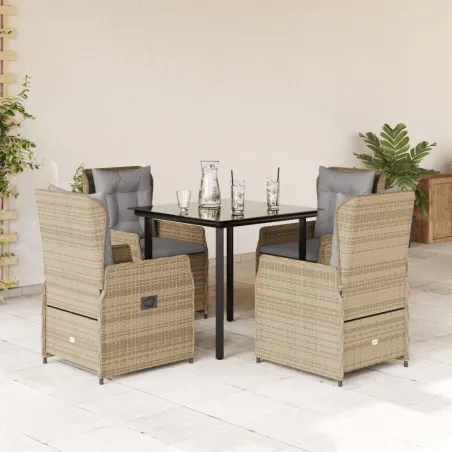 Ensemble à manger de jardin avec coussins 5pcs Beige poly rotin