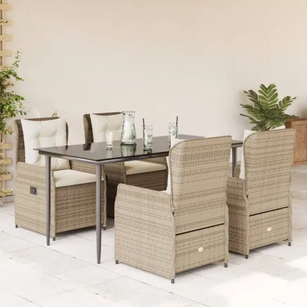 Ensemble à manger de jardin avec coussins 5pcs Beige poly rotin